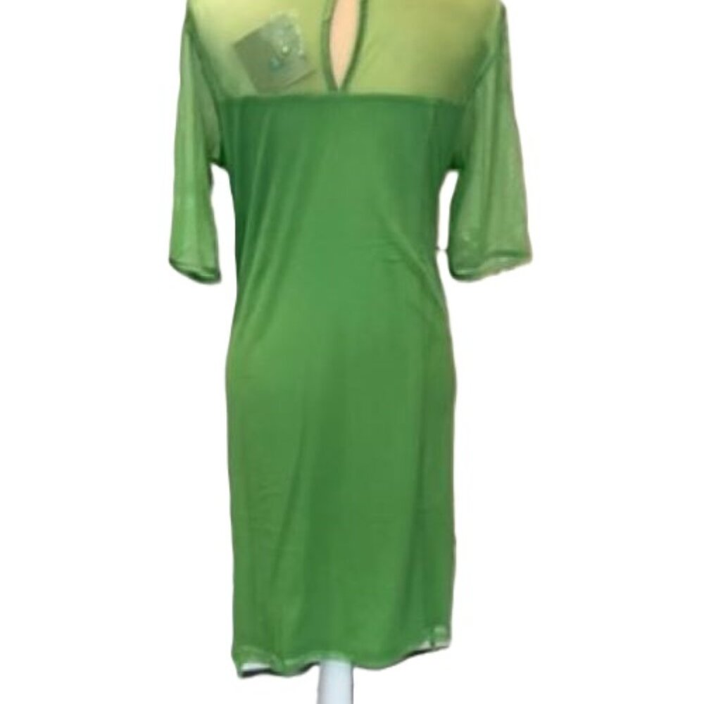 Badgley Mischka Green Sheer Lace Tiered Sequins Cocktail Dress LARGE NWT $145 - Picture 10 of 16
